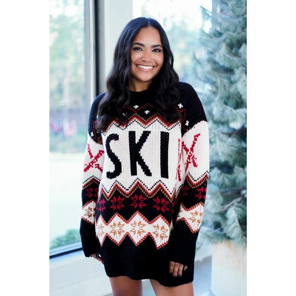 NWT Show Me Your Mumu SKI In Sweater Fair Isle Cotton Blend XL Après Ski Winter - Picture 5 of 10